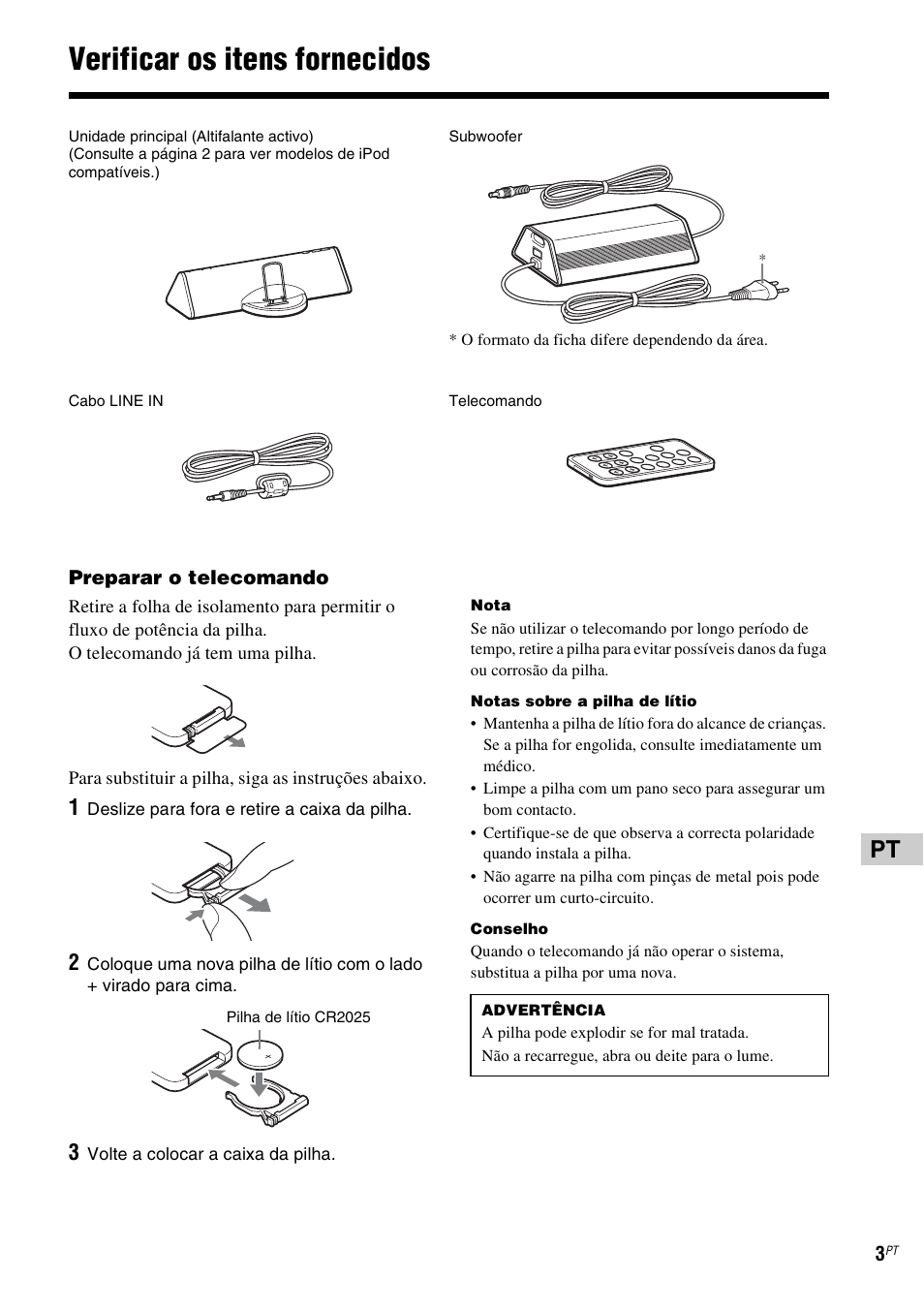 Verificar os itens fornecidos | Sony CPF-IP001 User Manual | Page 83 / 100