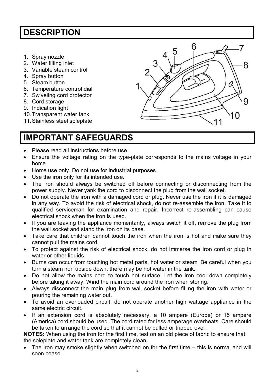 Description, Important safeguards | Scarlett SC-1130S User Manual | Page 2 / 7