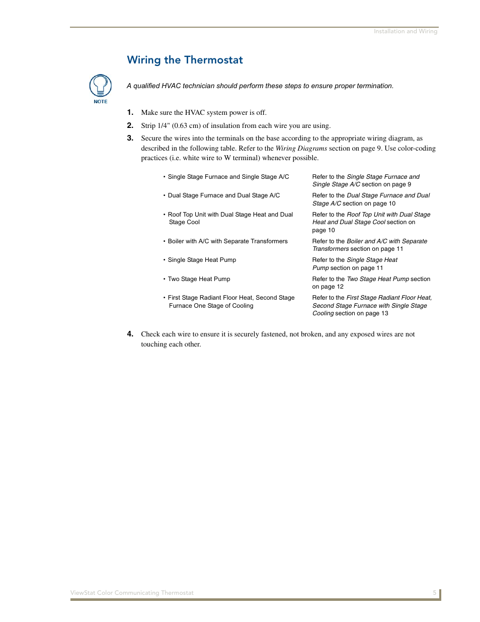 Wiring the thermostat | AMX ENV-VST-C User Manual | Page 11 / 42