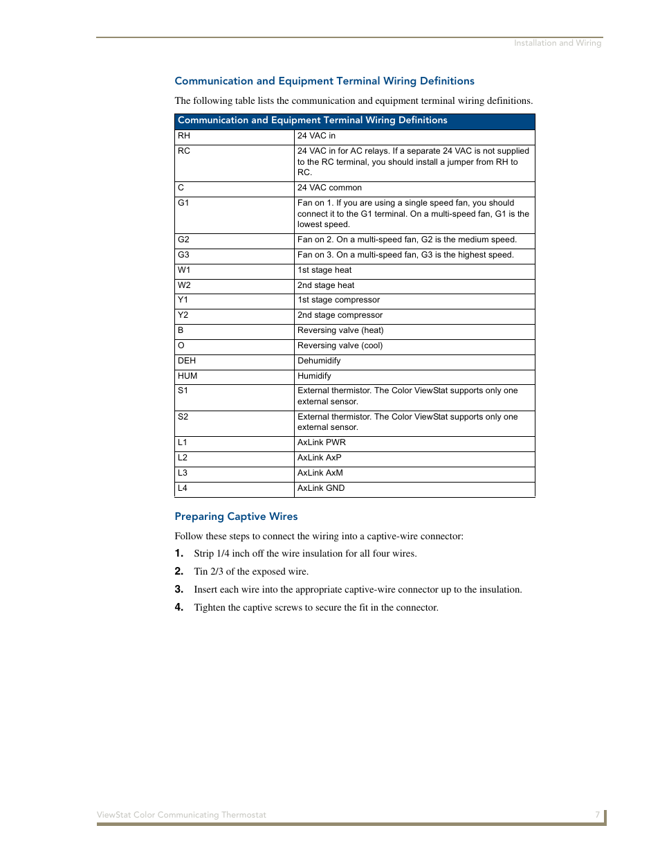Preparing captive wires | AMX ENV-VST-C User Manual | Page 13 / 42
