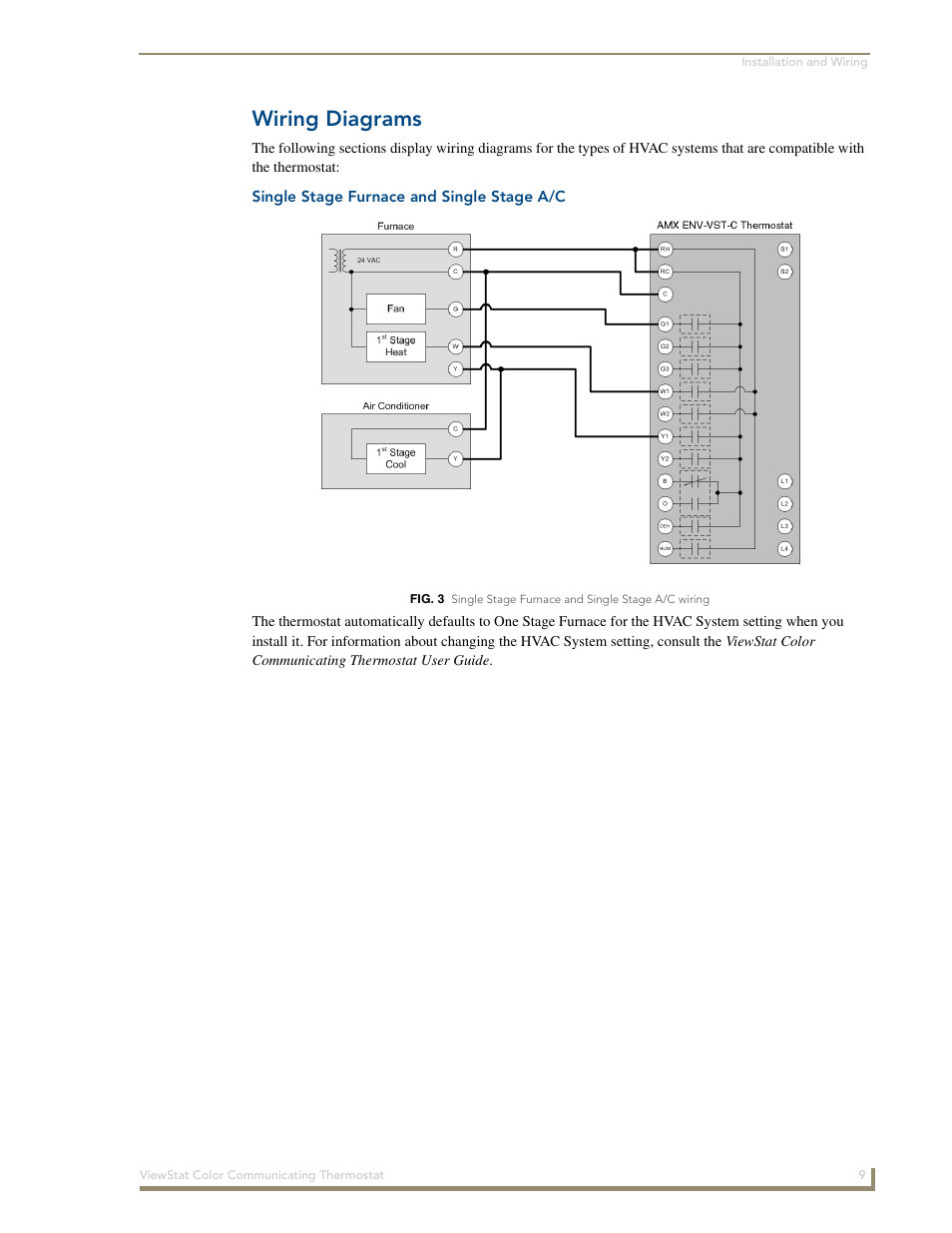 Wiring diagrams, Single stage furnace and single stage a/c, Single stage furnace and | AMX ENV-VST-C User Manual | Page 15 / 42