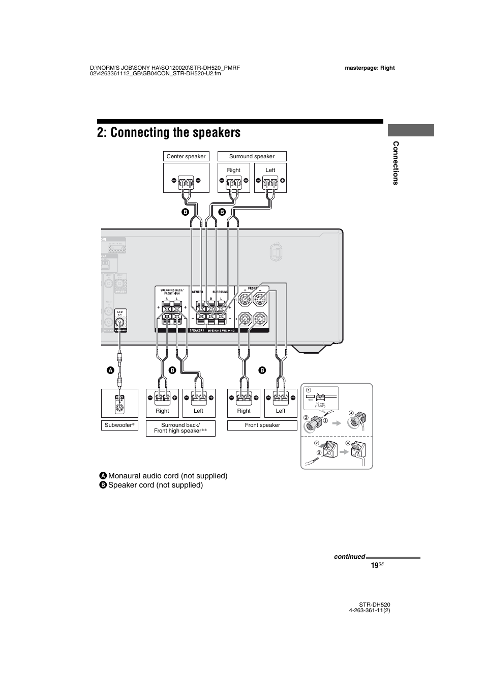 Connecting the speakers | Sony STR-DH520 User Manual | Page 19 / 72