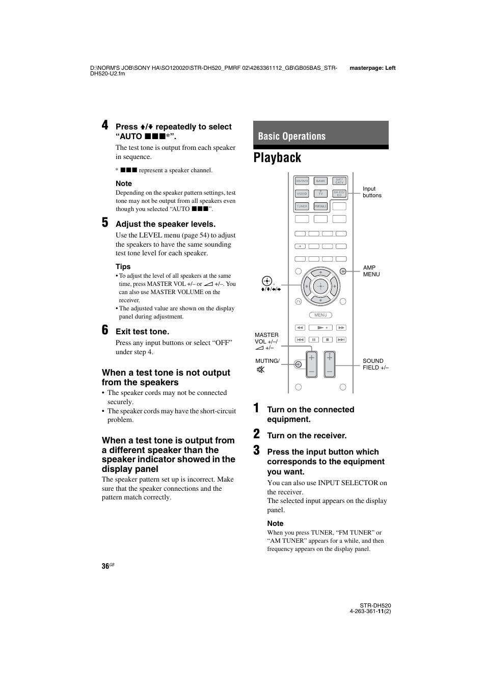 Basic operations, Playback, E 36 - 39, 41, 51 | E 36, 37, Playback 1 | Sony STR-DH520 User Manual | Page 36 / 72