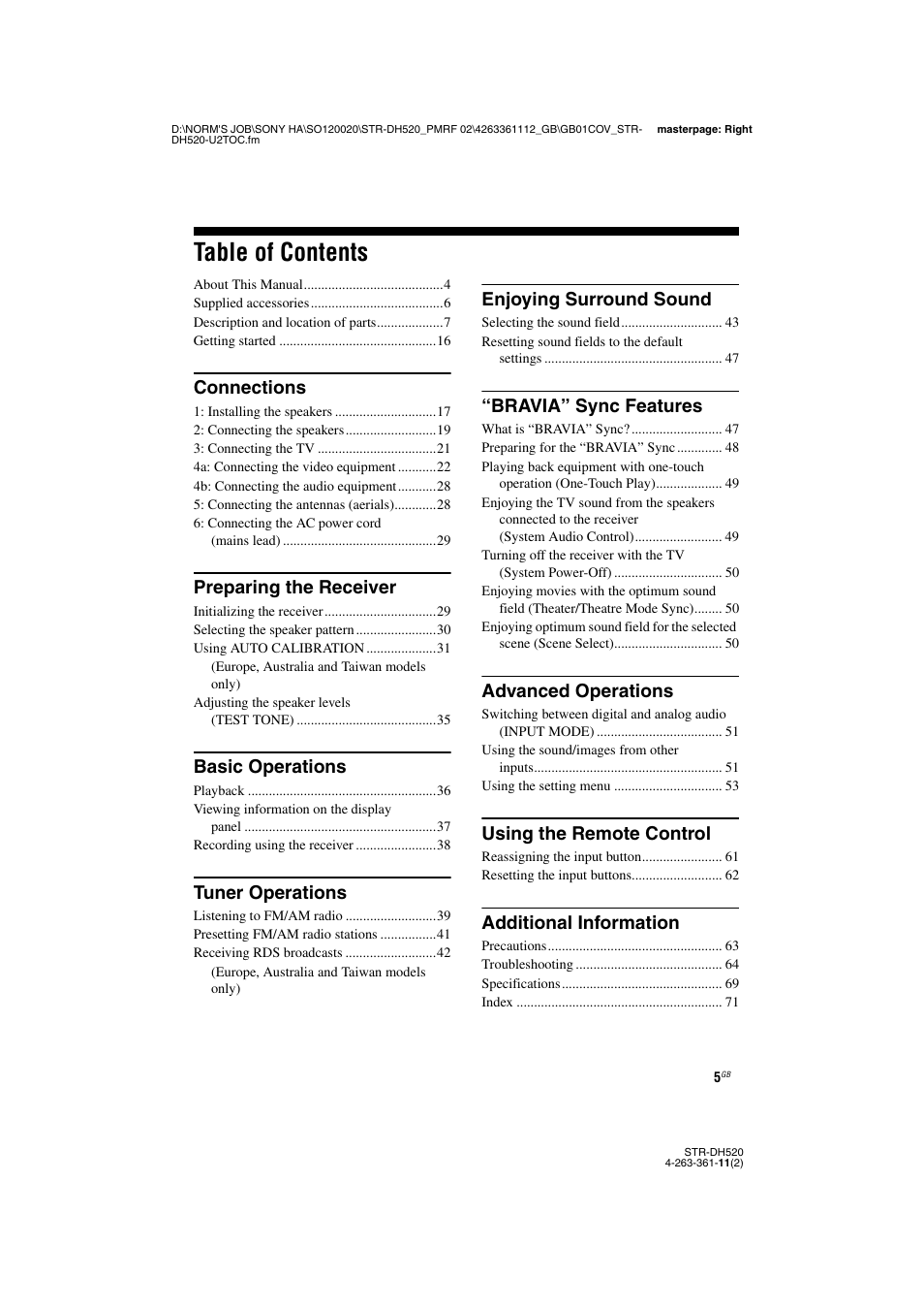 Sony STR-DH520 User Manual | Page 5 / 72