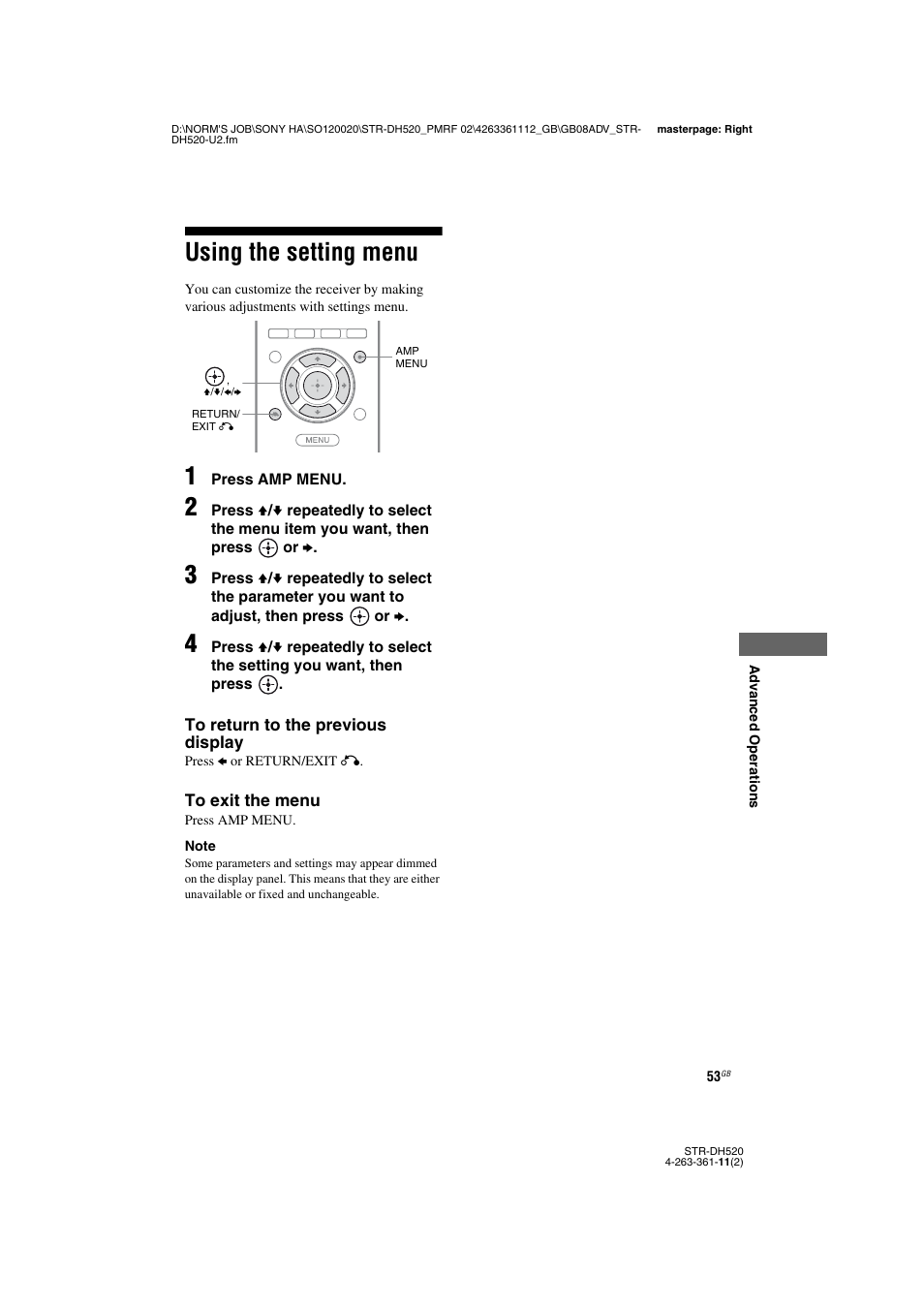 Using the setting menu | Sony STR-DH520 User Manual | Page 53 / 72
