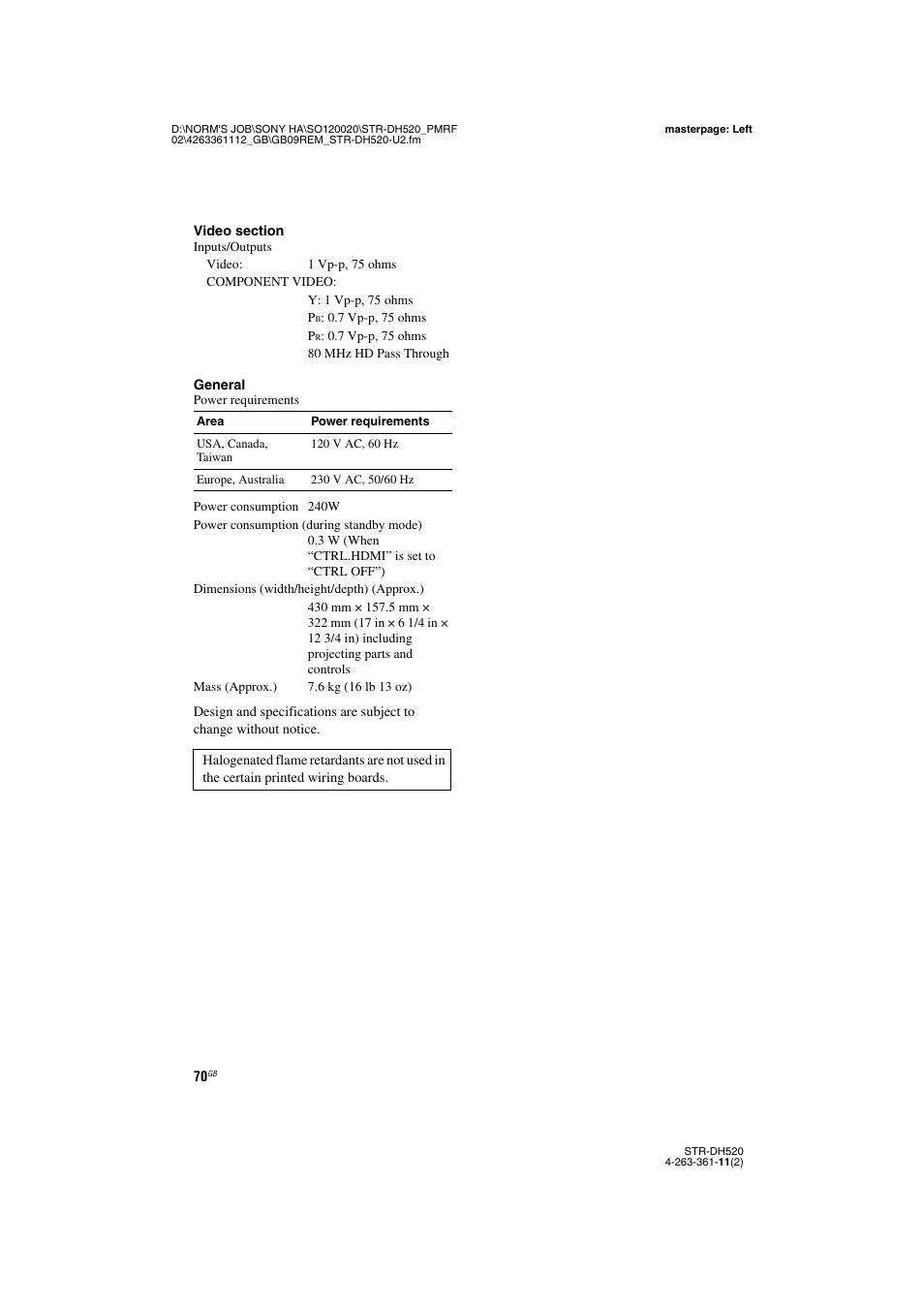 Sony STR-DH520 User Manual | Page 70 / 72