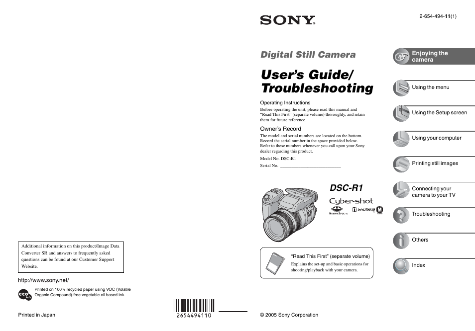 Sony DSC-R1 User Manual | 135 pages