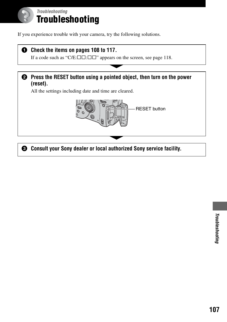 Troubleshooting | Sony DSC-R1 User Manual | Page 107 / 135