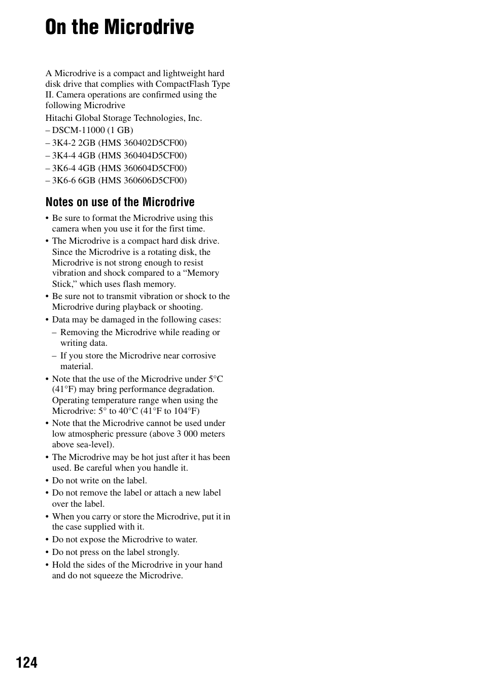 On the microdrive | Sony DSC-R1 User Manual | Page 124 / 135