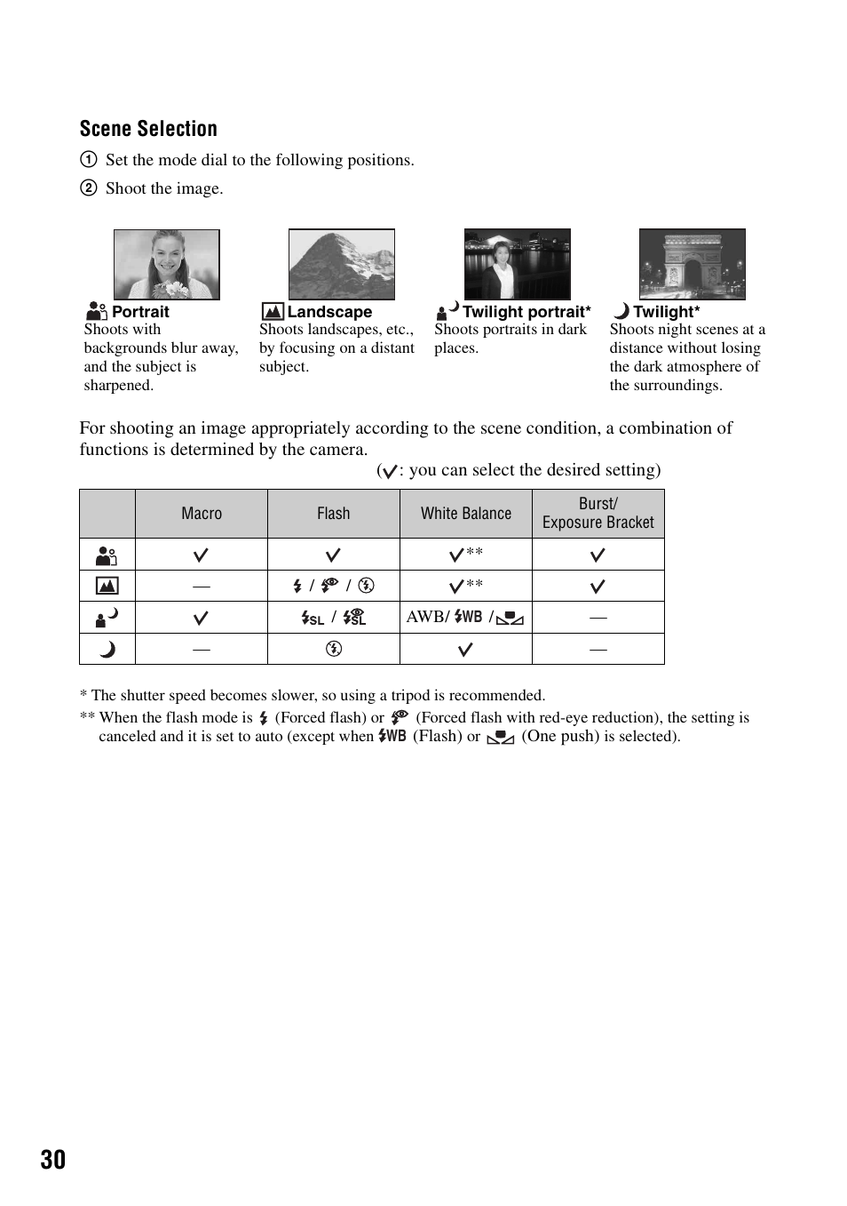 Scene selection | Sony DSC-R1 User Manual | Page 30 / 135