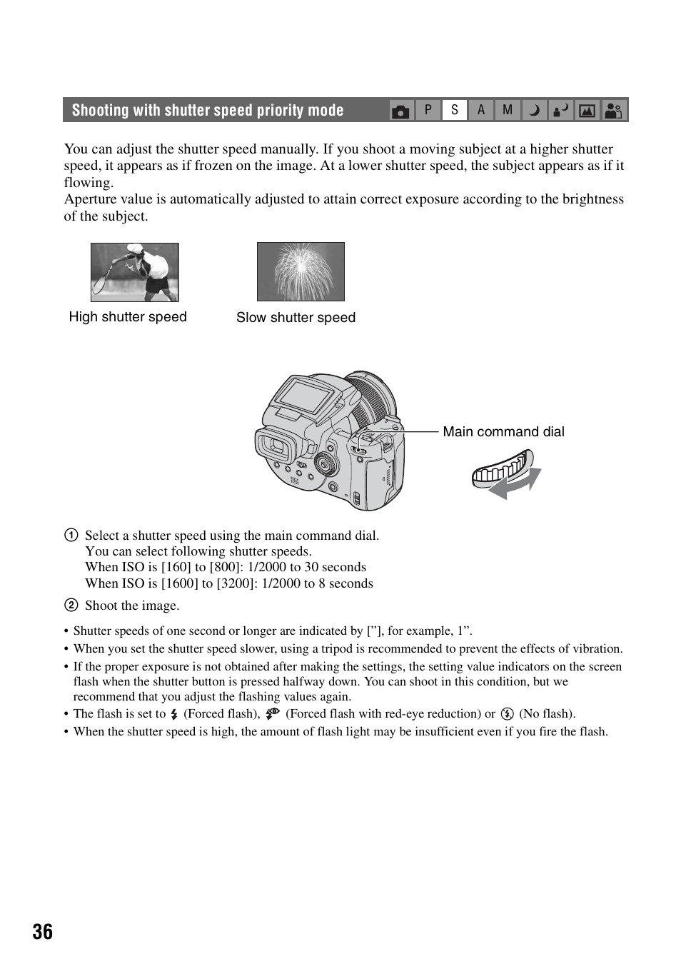 Shooting with shutter speed priority mode | Sony DSC-R1 User Manual | Page 36 / 135