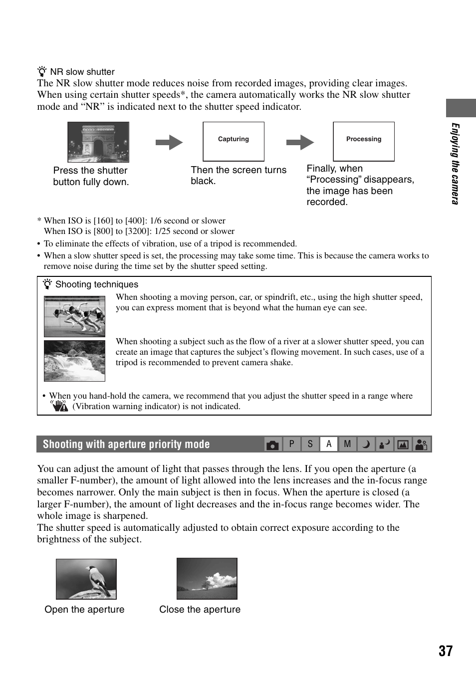 Shooting with aperture priority mode, E (37) | Sony DSC-R1 User Manual | Page 37 / 135