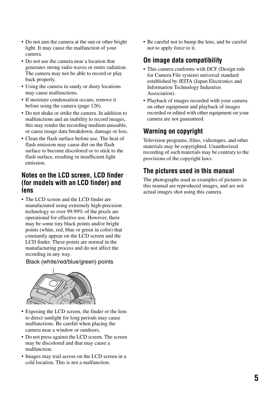 On image data compatibility, Warning on copyright, The pictures used in this manual | Sony DSC-R1 User Manual | Page 5 / 135