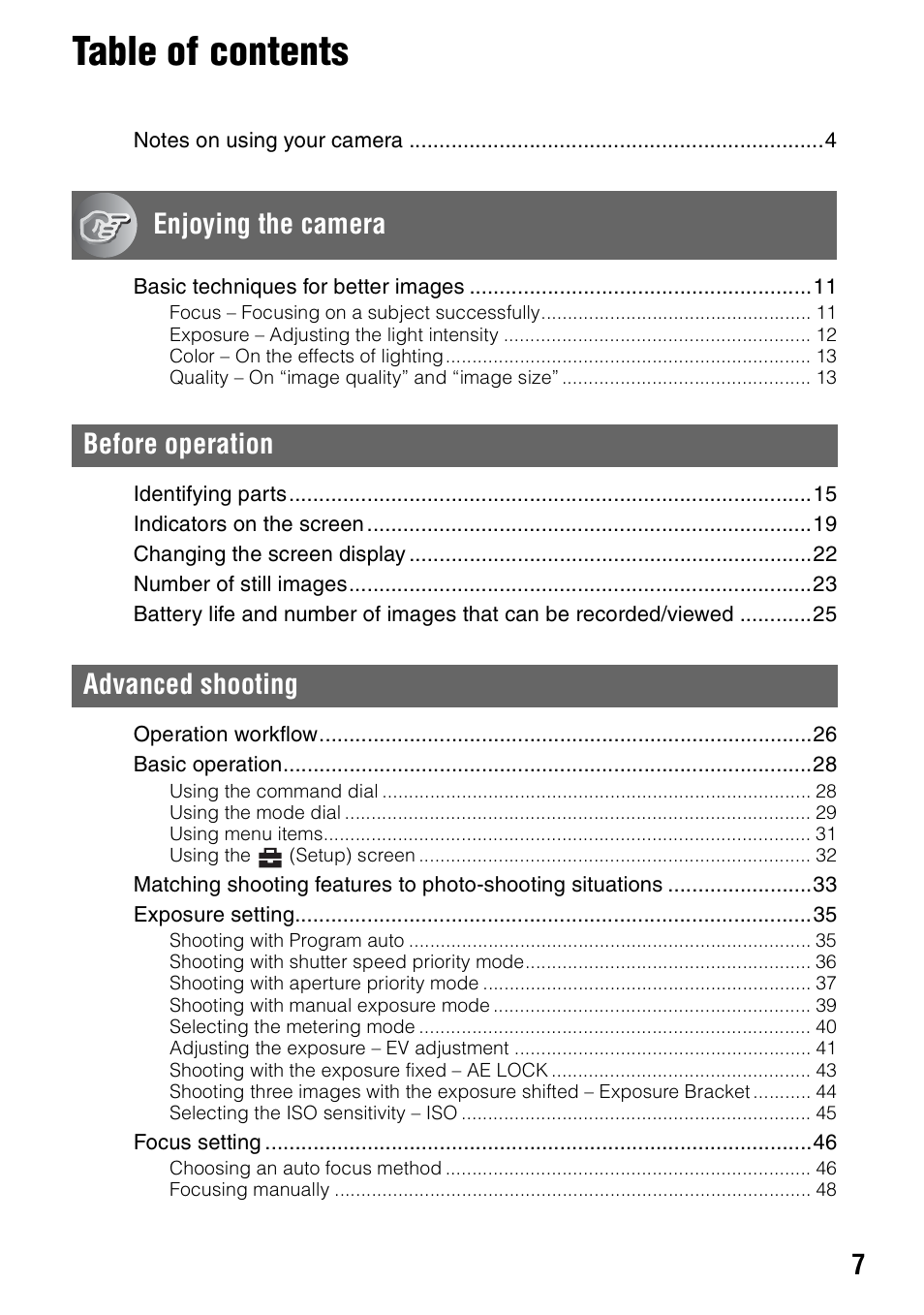 Sony DSC-R1 User Manual | Page 7 / 135
