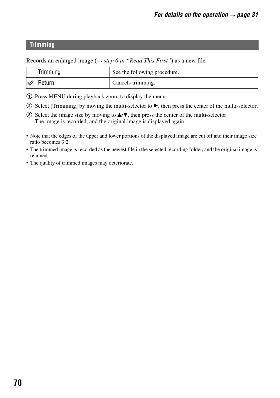 Trimming | Sony DSC-R1 User Manual | Page 70 / 135