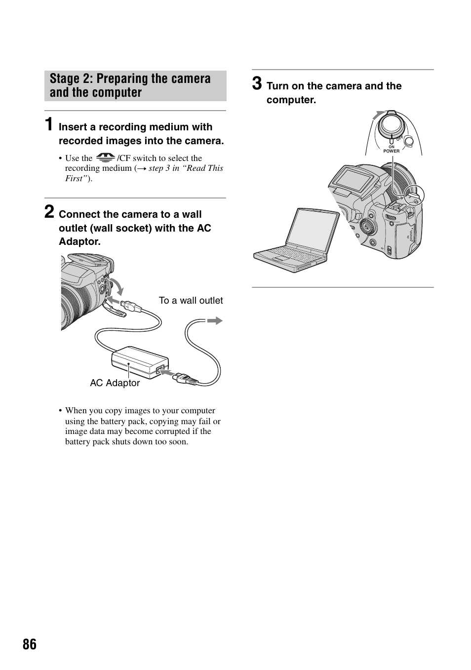 Stage 2: preparing the camera and the computer | Sony DSC-R1 User Manual | Page 86 / 135