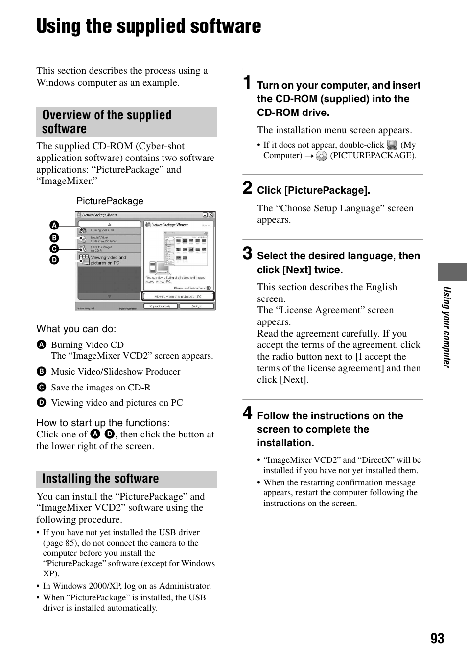 Using the supplied software | Sony DSC-R1 User Manual | Page 93 / 135