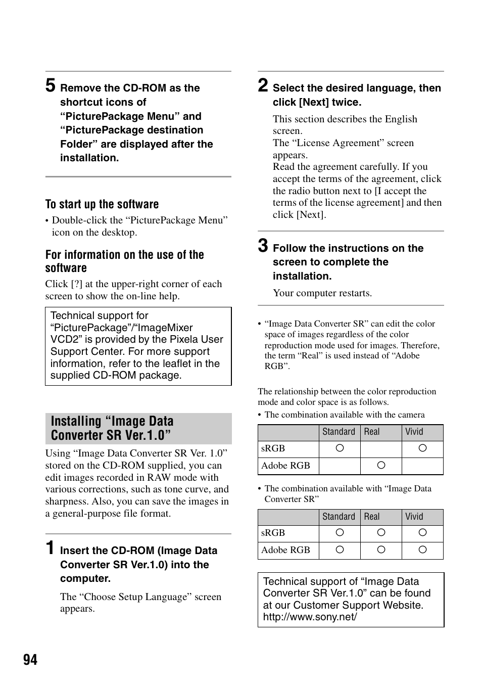 Installing “image data converter sr ver.1.0 | Sony DSC-R1 User Manual | Page 94 / 135