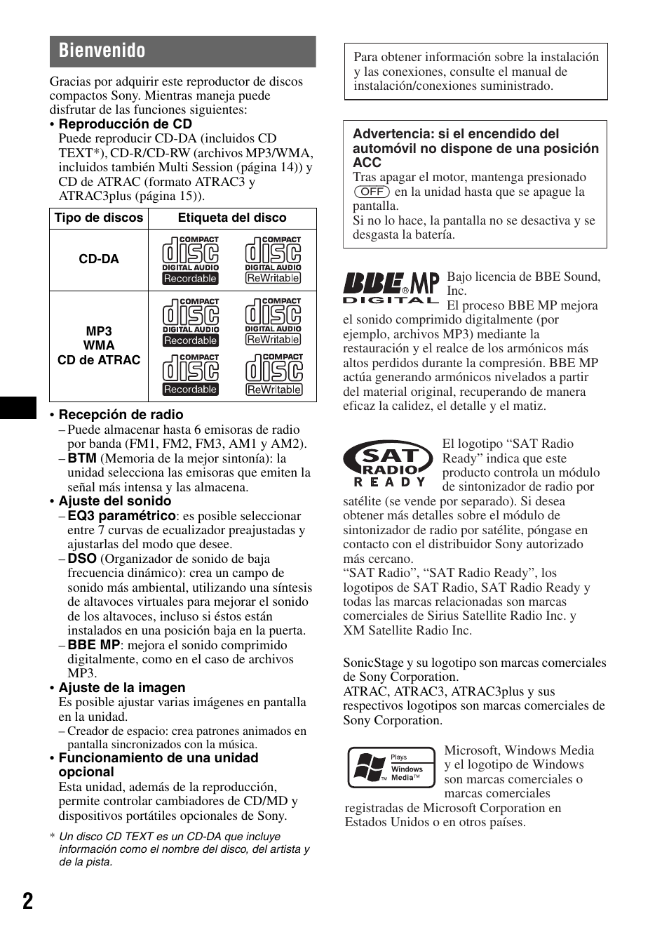 Bienvenido | Sony CDX-GT50W User Manual | Page 18 / 36