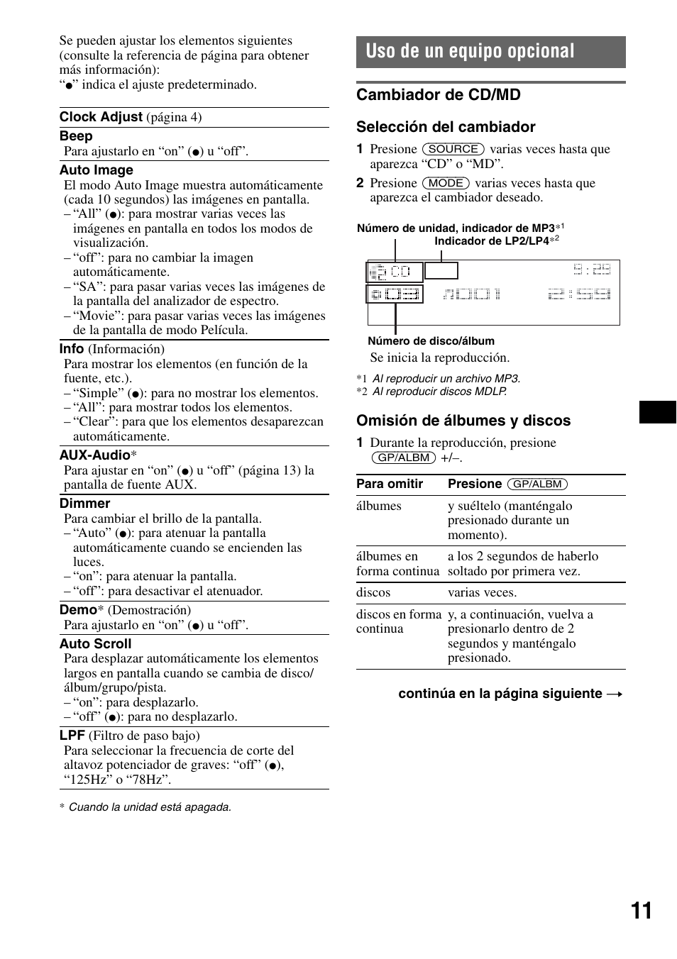 Uso de un equipo opcional, Cambiador de cd/md | Sony CDX-GT50W User Manual | Page 27 / 36