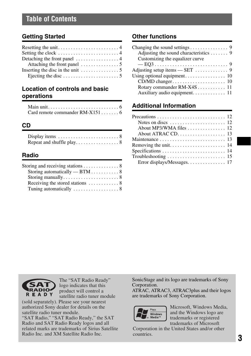 Sony CDX-GT50W User Manual | Page 3 / 36