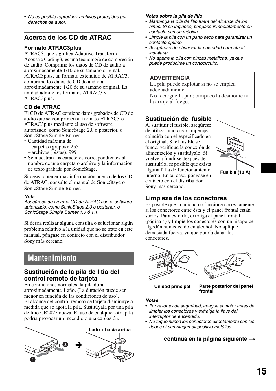 Acerca de los cd de atrac, Mantenimiento | Sony CDX-GT50W User Manual | Page 31 / 36