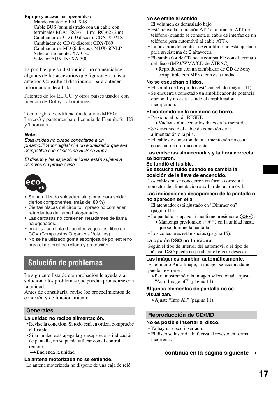 Solución de problemas | Sony CDX-GT50W User Manual | Page 33 / 36