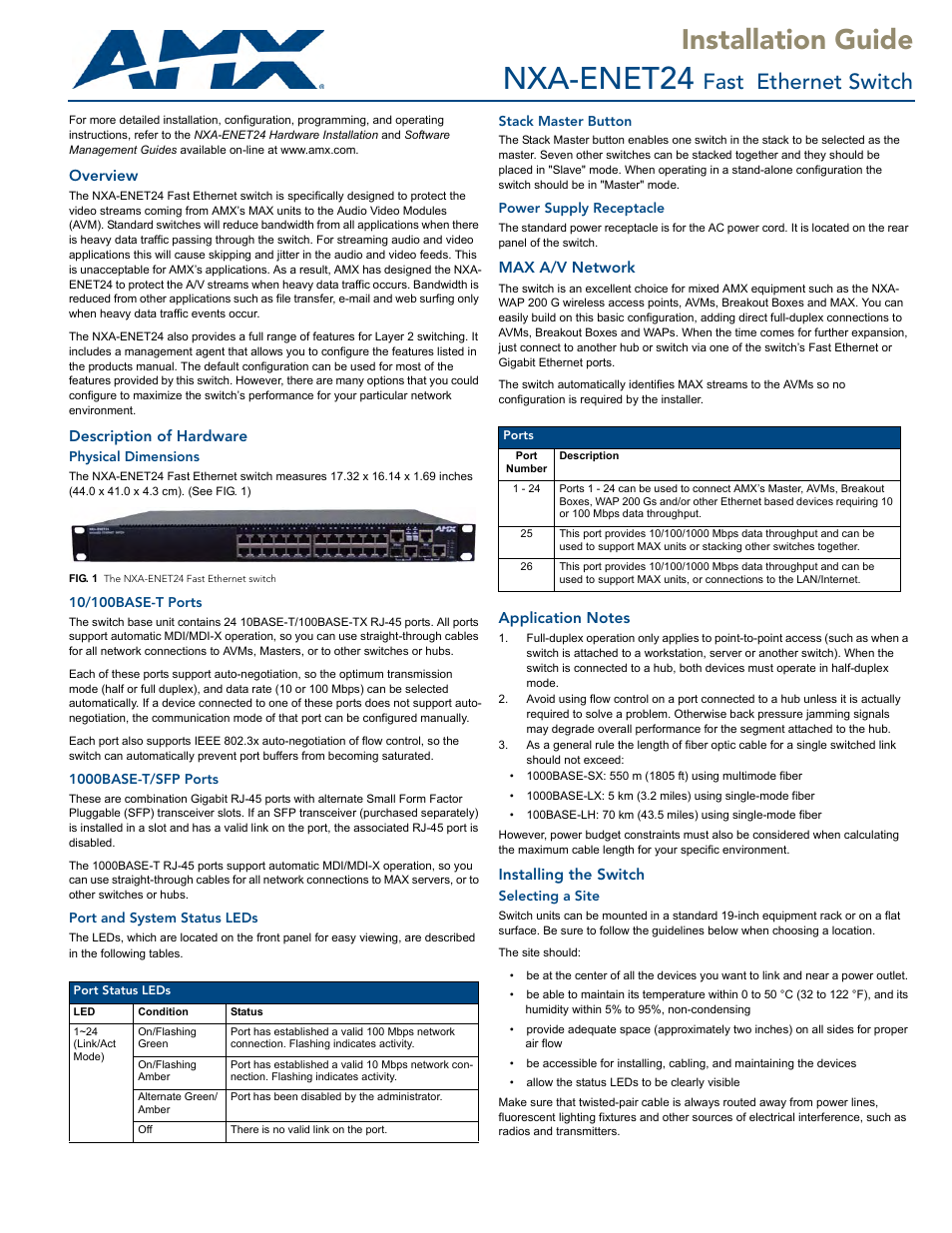 AMX NXA-ENET24 User Manual | 2 pages