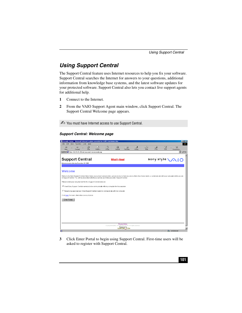 Using support central | Sony PCG-C1VP User Manual | Page 101 / 124