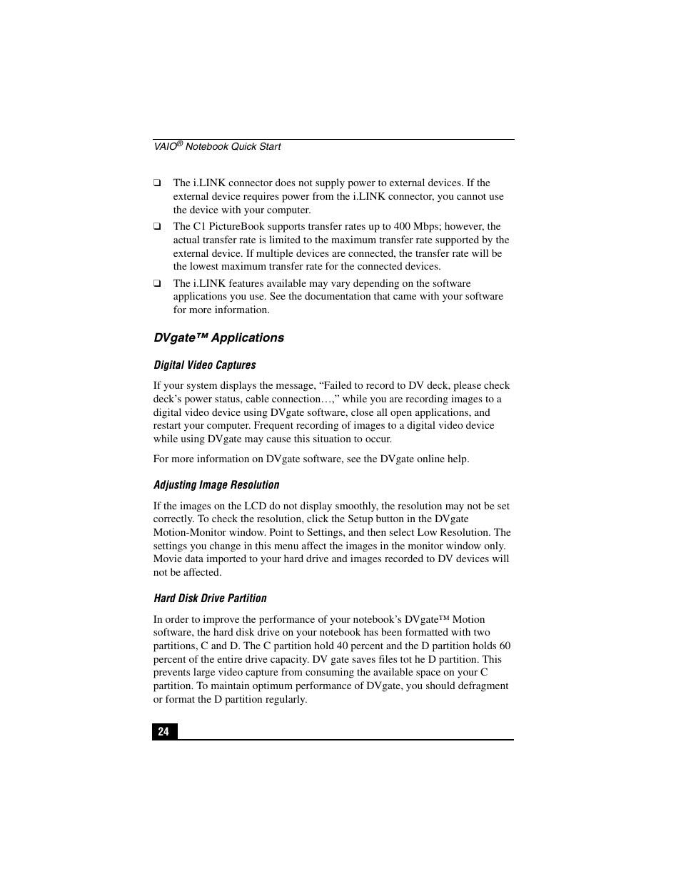 Dvgate™ applications | Sony PCG-C1VP User Manual | Page 24 / 124