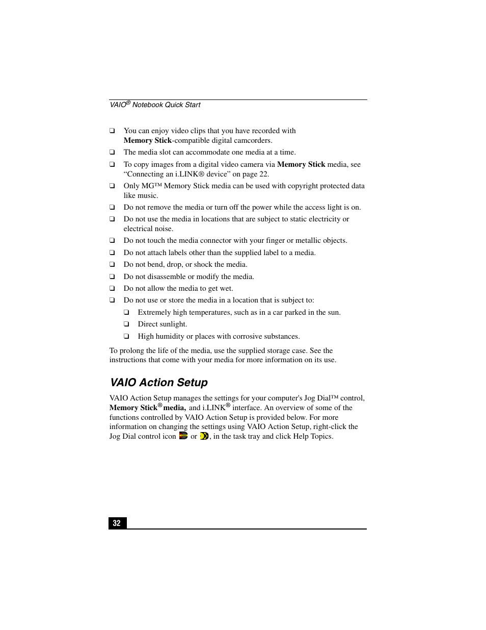 Vaio action setup | Sony PCG-C1VP User Manual | Page 32 / 124