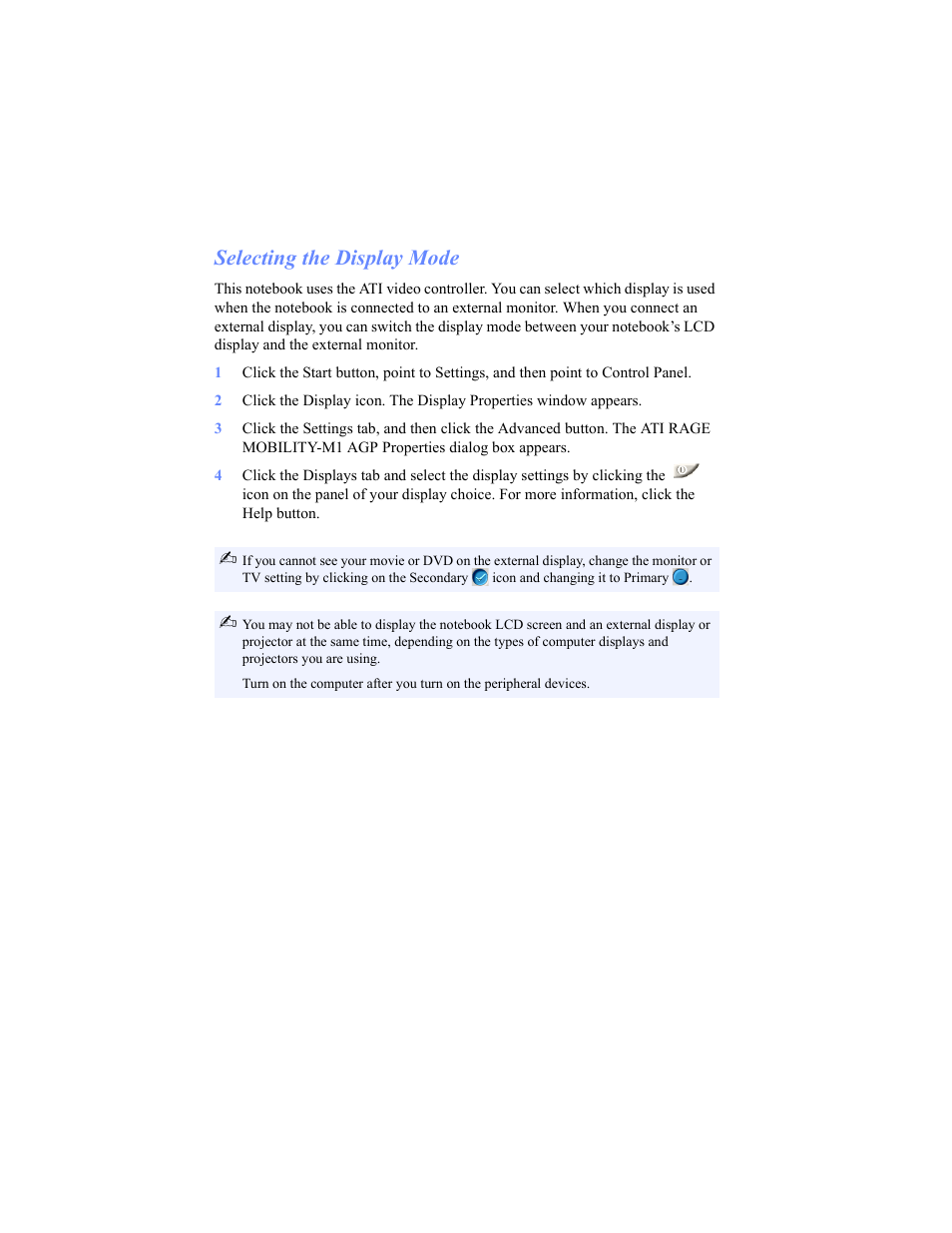 Selecting the display mode | Sony PCG-C1VP User Manual | Page 64 / 124