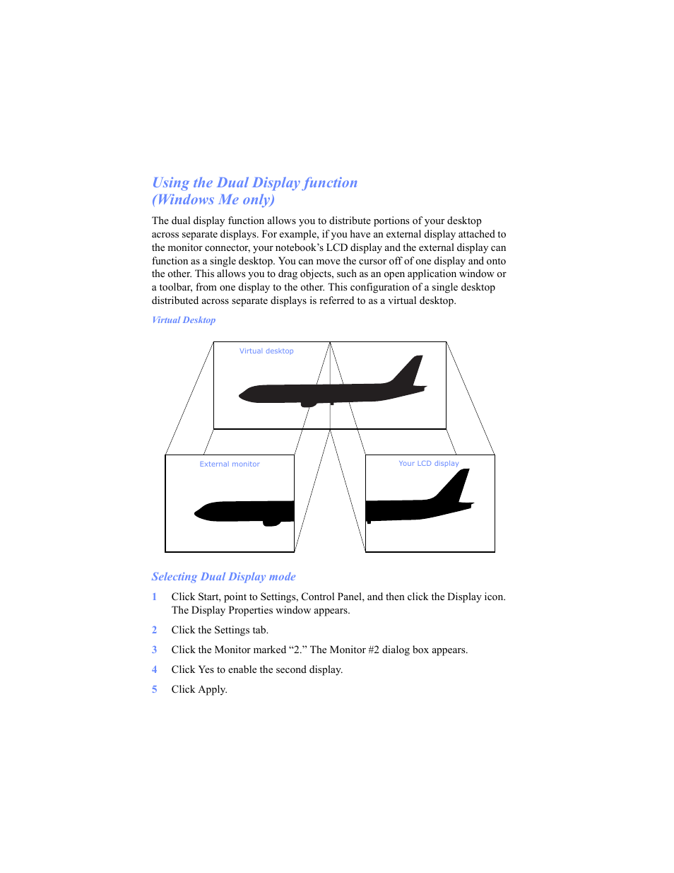 Using the dual display function (windows me only), Selecting dual display mode | Sony PCG-C1VP User Manual | Page 66 / 124