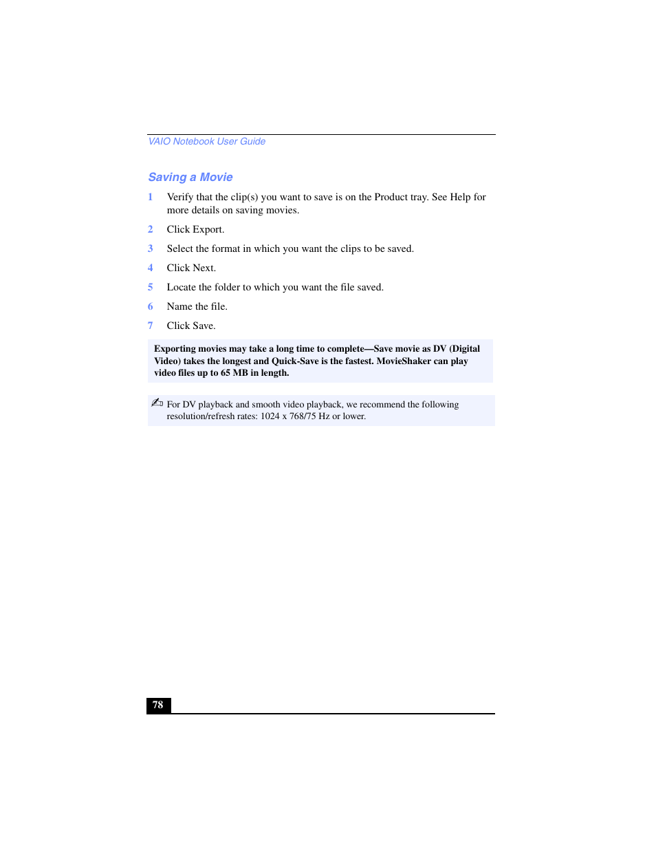 Saving a movie | Sony PCG-C1VP User Manual | Page 78 / 124