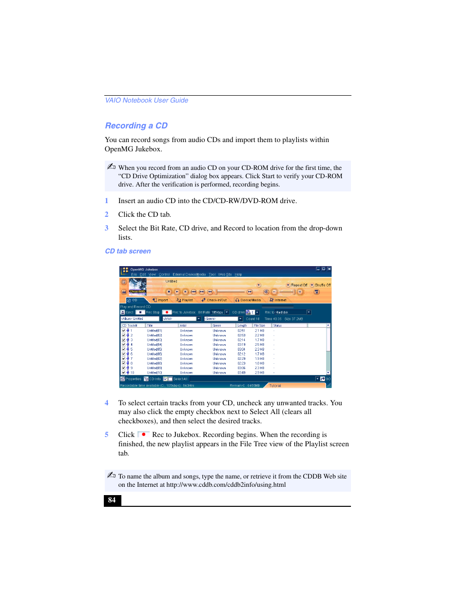 Recording a cd | Sony PCG-C1VP User Manual | Page 84 / 124