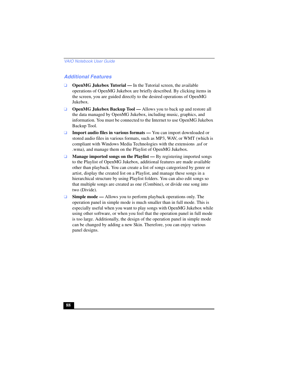 Additional features | Sony PCG-C1VP User Manual | Page 88 / 124