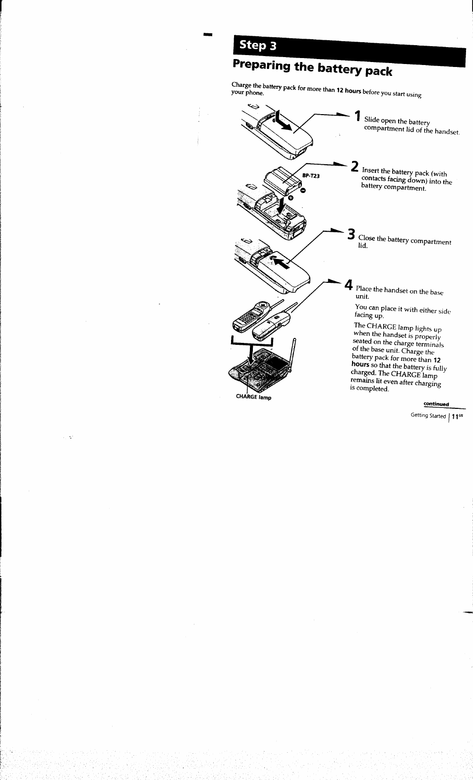 Preparing the battery pack, Step 3 preparing the battery pack | Sony SPP-A973 User Manual | Page 11 / 115