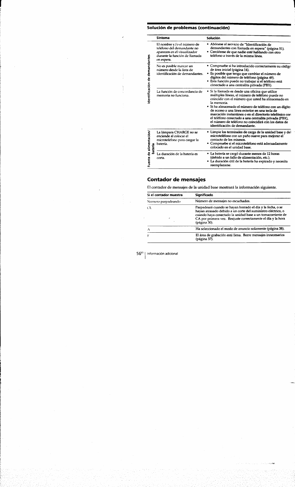 Solución de problemas (continuación), Contador de mensajes, E í := üi | Sony SPP-A973 User Manual | Page 113 / 115