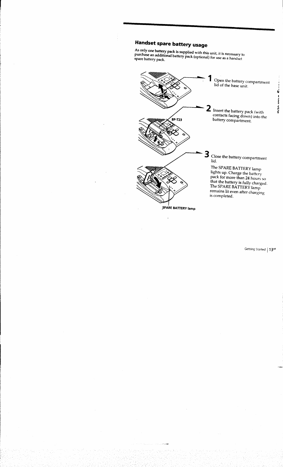 Handset spare battery usage | Sony SPP-A973 User Manual | Page 13 / 115