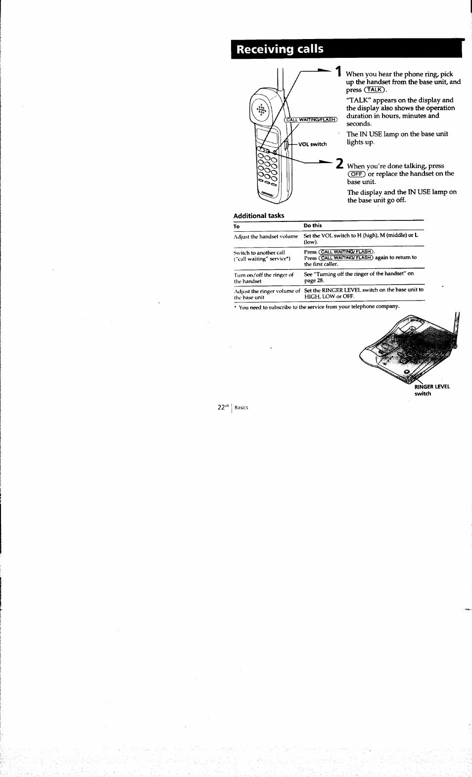 Receiving calls, Additional tasks | Sony SPP-A973 User Manual | Page 22 / 115