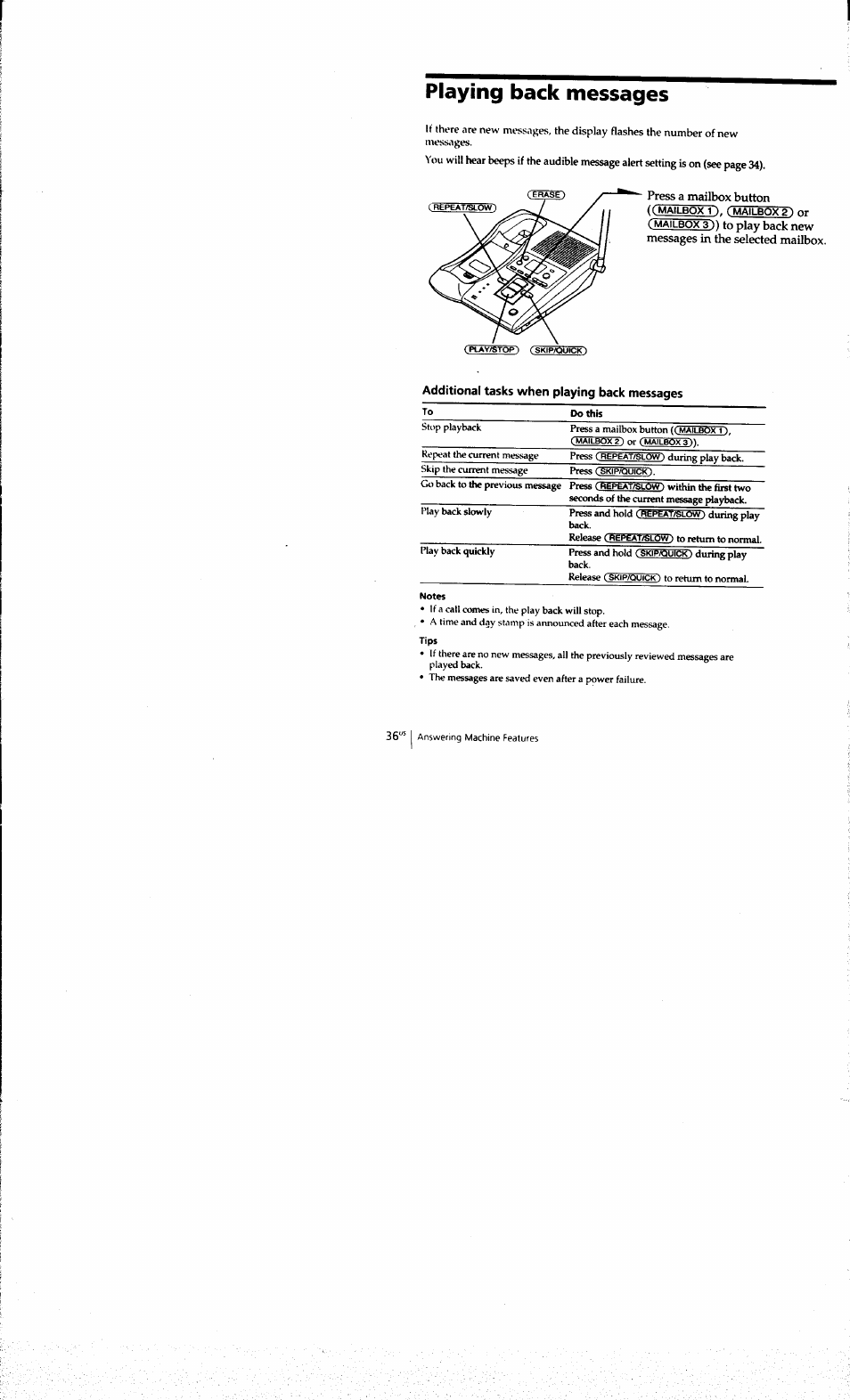 Playing back messages, Additional tasks when playing back messages | Sony SPP-A973 User Manual | Page 36 / 115