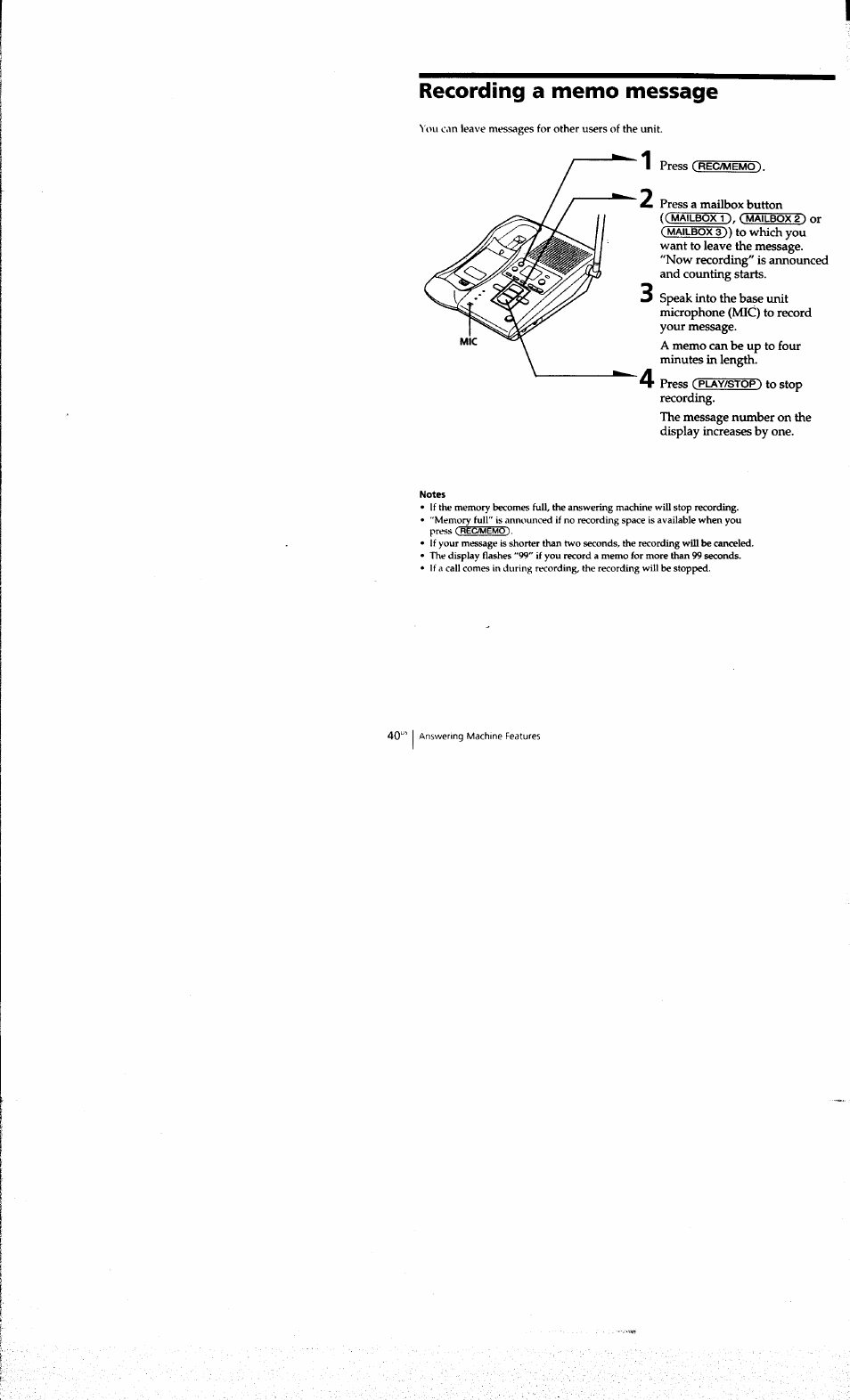 Recording a memo message | Sony SPP-A973 User Manual | Page 40 / 115