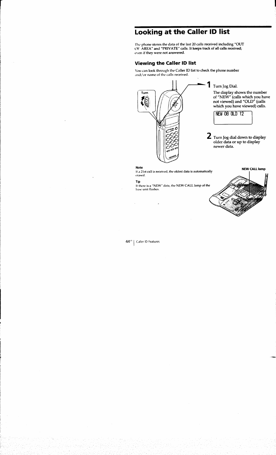 Looking at the caller id list, Viewing the caller id list | Sony SPP-A973 User Manual | Page 44 / 115