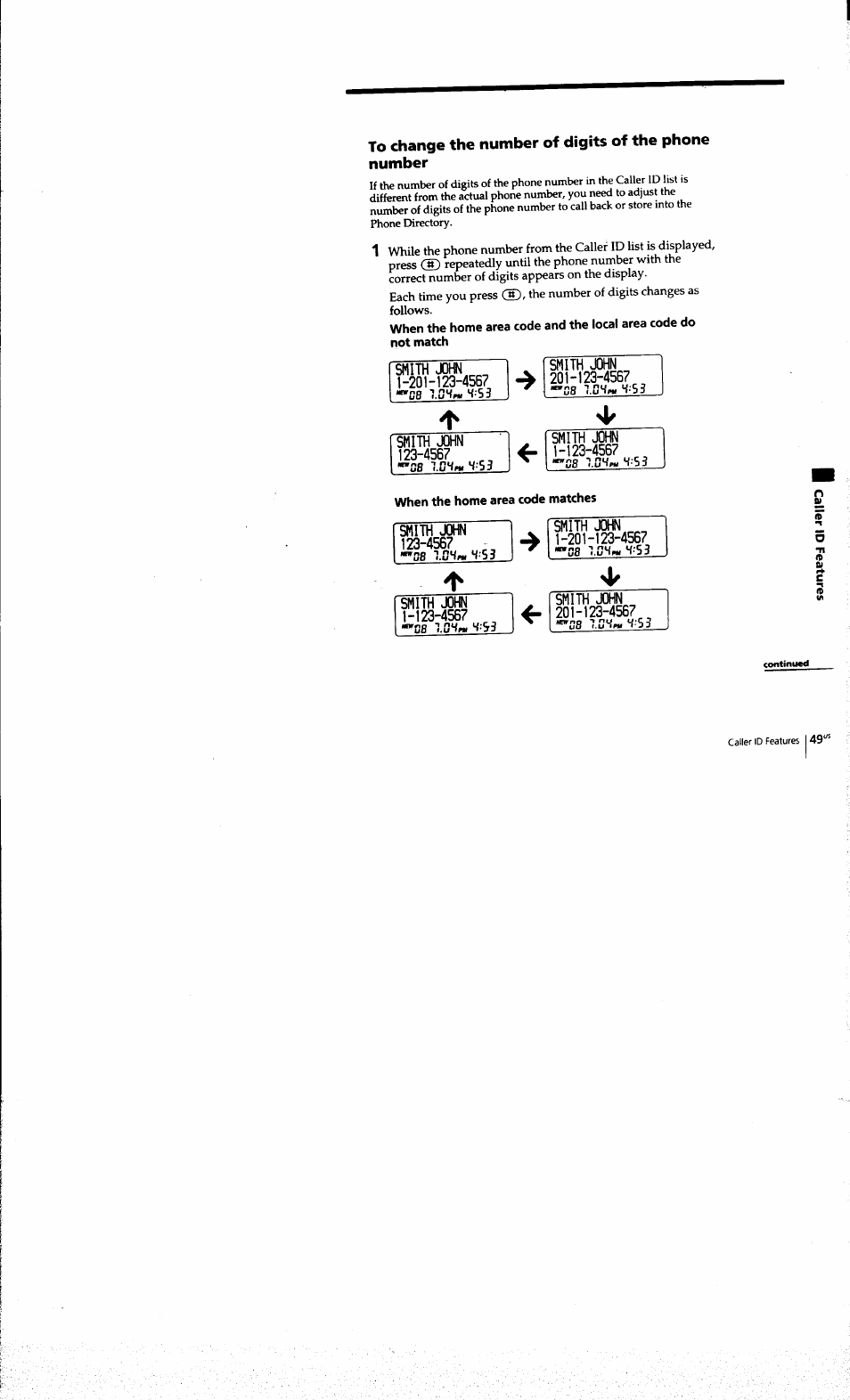 To change the number of digits of the phone number | Sony SPP-A973 User Manual | Page 49 / 115