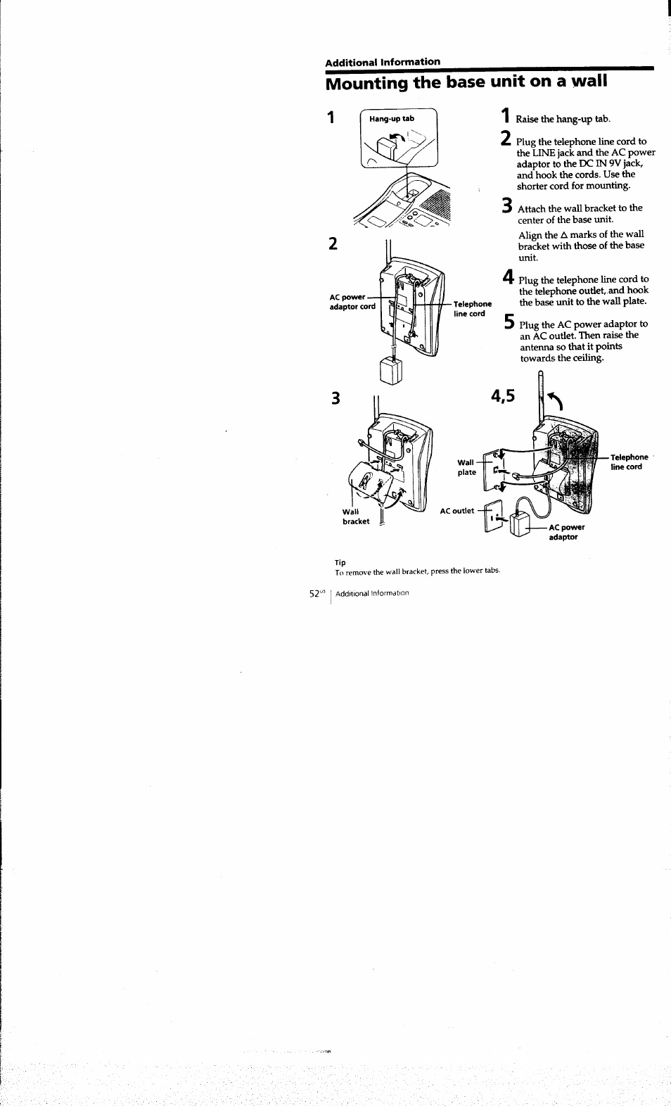 Mounting the base unit on a wall | Sony SPP-A973 User Manual | Page 52 / 115