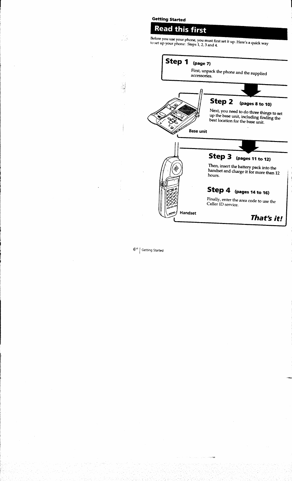 Getting started, Read this first, That's it | Step 1, Step, Step 4 | Sony SPP-A973 User Manual | Page 6 / 115