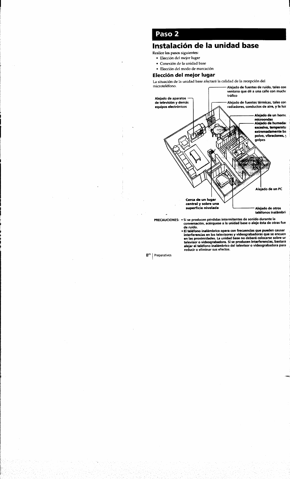 Instalación de la unidad base, Elección del mejor lugar, Paso 2 instalación de la unidad base | Sony SPP-A973 User Manual | Page 65 / 115