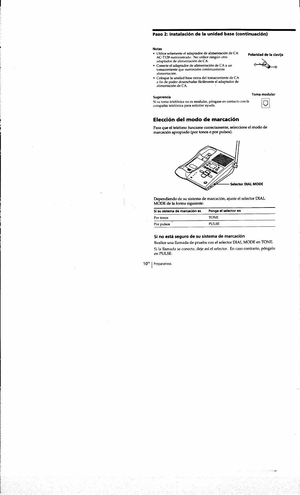 Elección del modo de marcación, Si no está seguro de su sistema de marcación | Sony SPP-A973 User Manual | Page 67 / 115