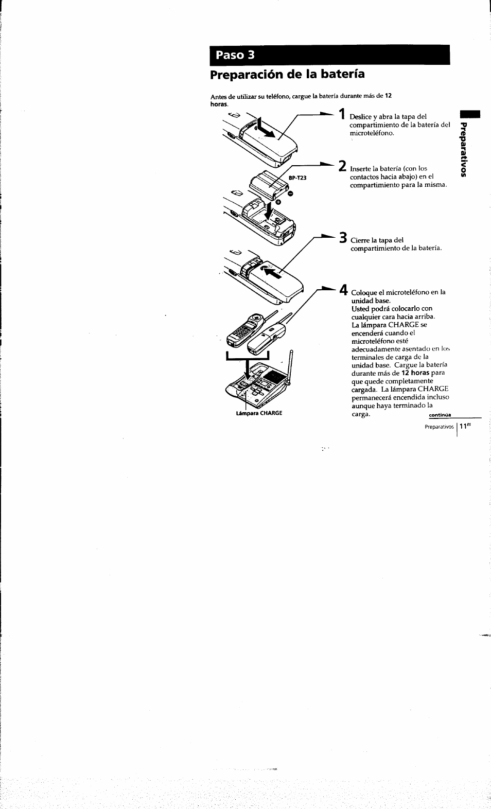 Preparación de la batería, Paso 3 preparación de la batería | Sony SPP-A973 User Manual | Page 68 / 115