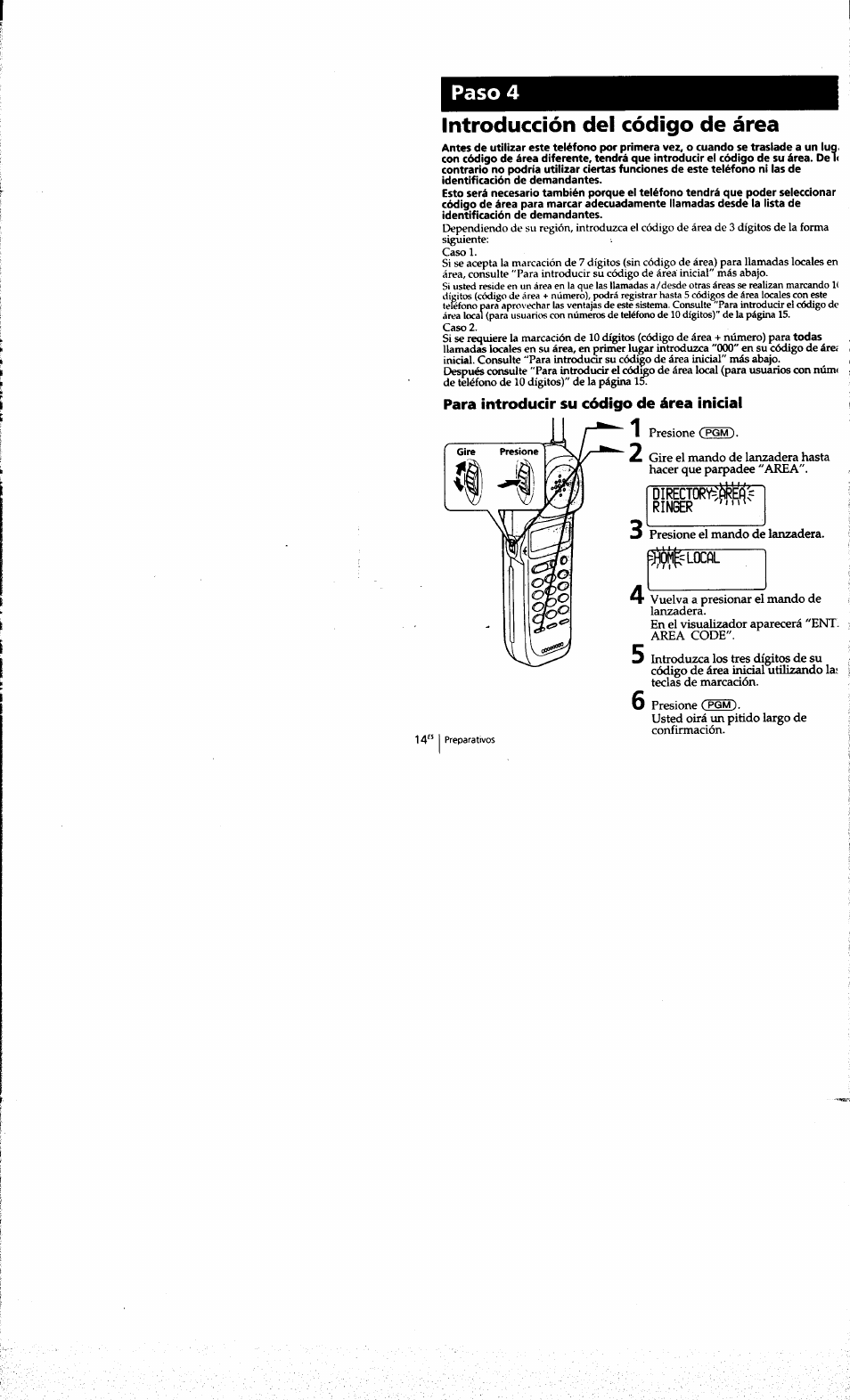 Introducción del código de área, Para introducir su código de área inicial, Шшошщ | Paso 4 introducción del código de área | Sony SPP-A973 User Manual | Page 71 / 115